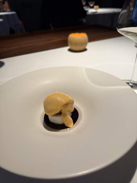 halibut in a fava leaf sauce